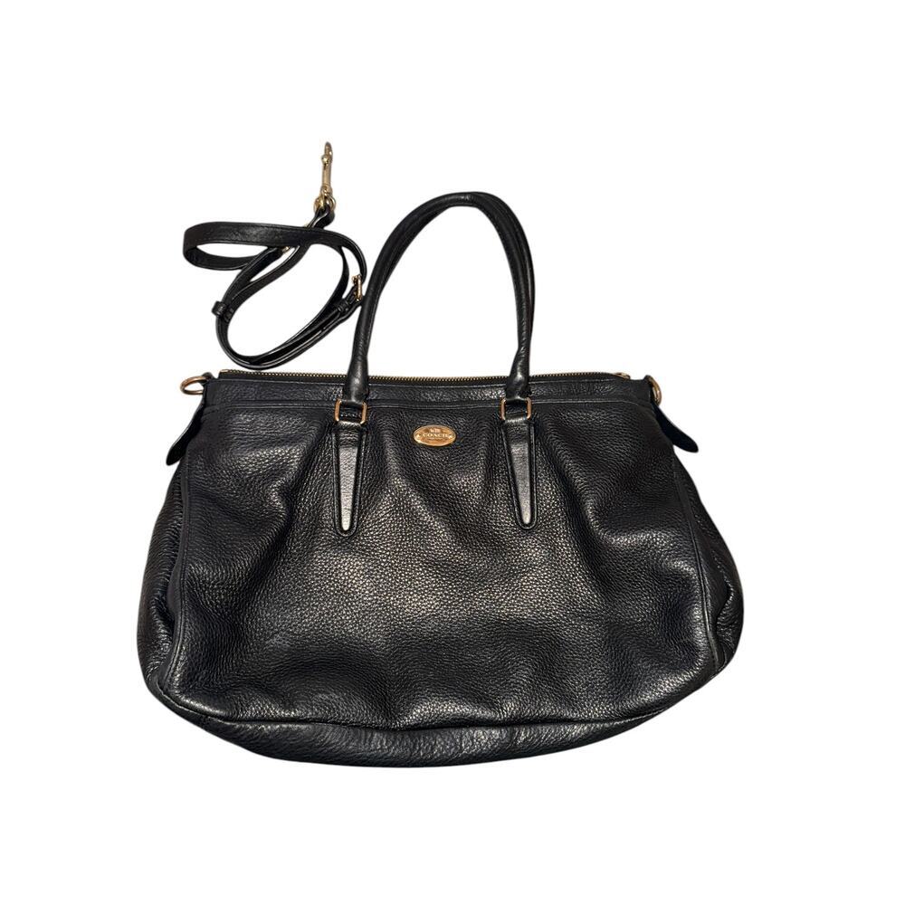 Coach Black Pebbled Leather Tote F35815 Slouchy Shoulder Bag Gold Hardware